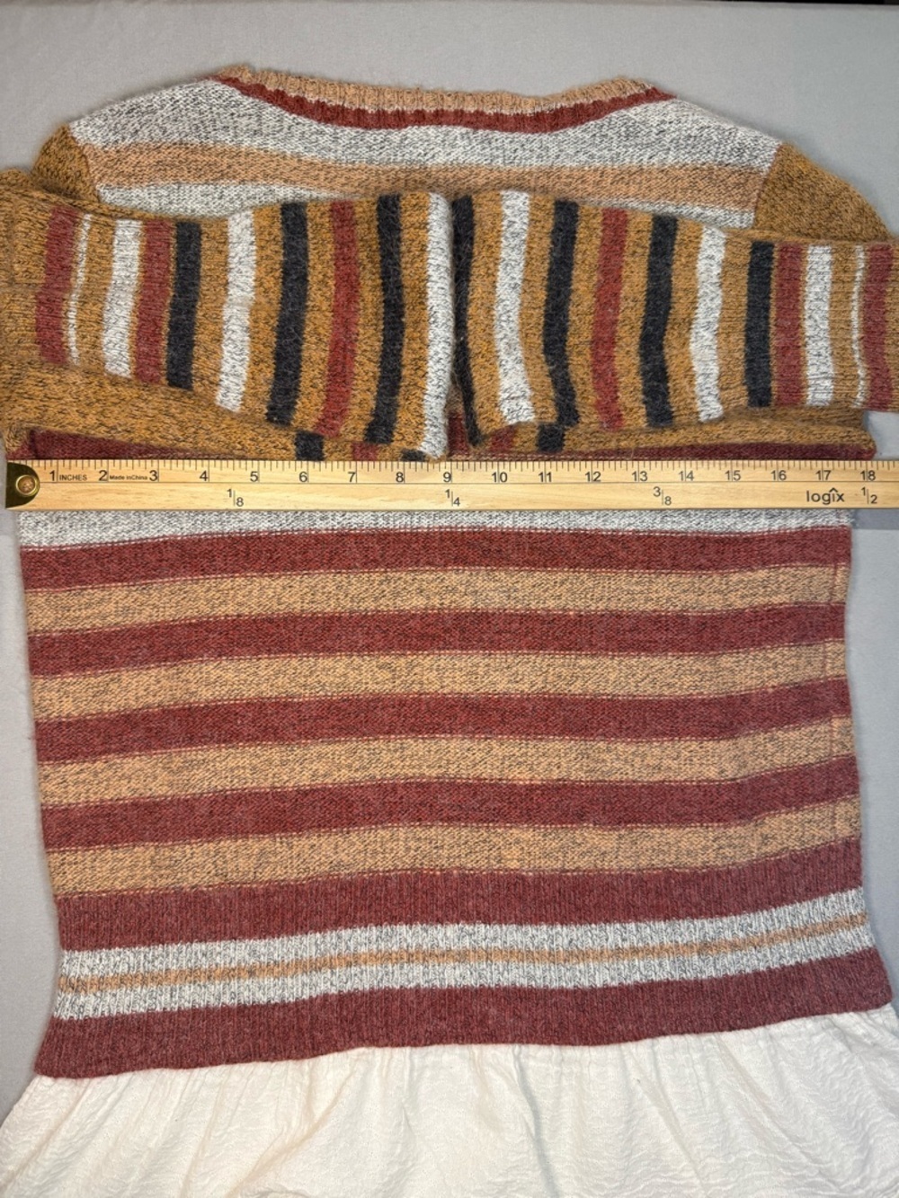 Hem & Thread Large Mustard Rust White Striped Peplum Sweater Top Boho Fall Cozy - Picture 5 of 8